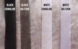 Photo showing black crinoline, black HH/crin, white crinoline, and white HH/crin.