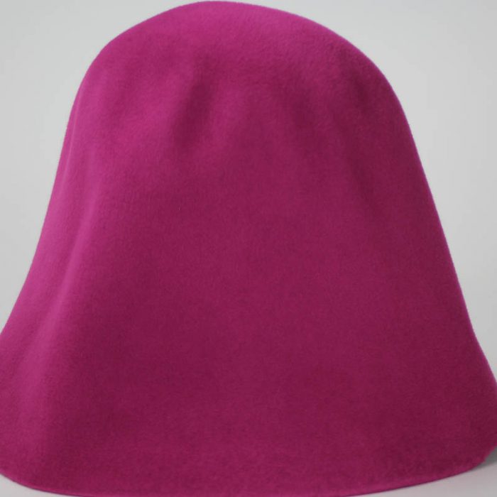 Magenta hood, or cone shape, with velour finish on outside only.
