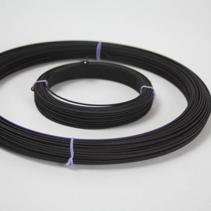 Rayon covered wire in black, #18 (1.02 mm). Used mostly in reinforcing hat brims and creating shapes and frames.
