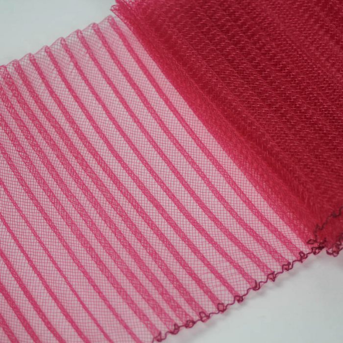 Rose Pink polyester, very flexible, 1/4 inch pleats.