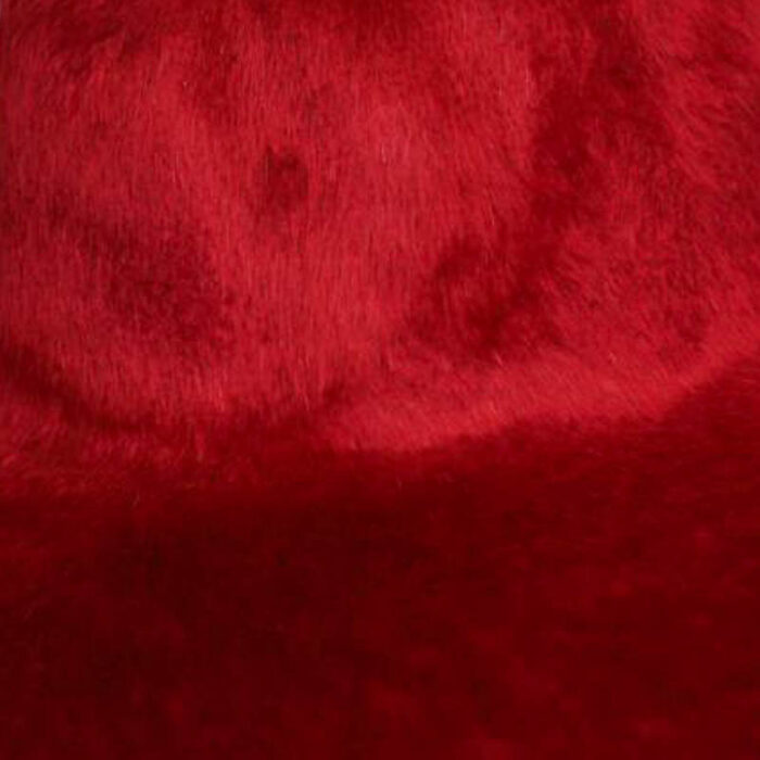 A deep crimson red. Brims are size 16/17 inch brim width (113 grams).